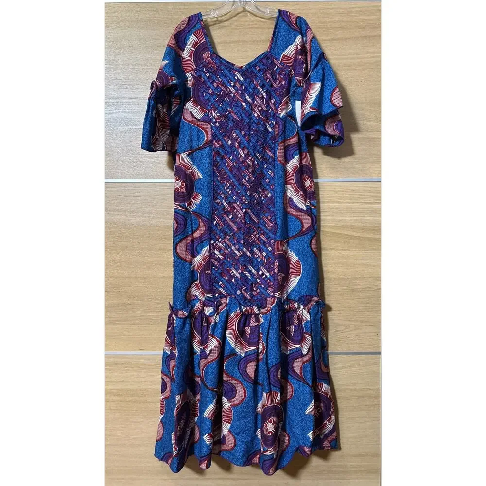 NEW Ankara Dashiki pattern Print Women's sz XL Maxi Dress Boho Handmade In USA - Picture 3 of 13